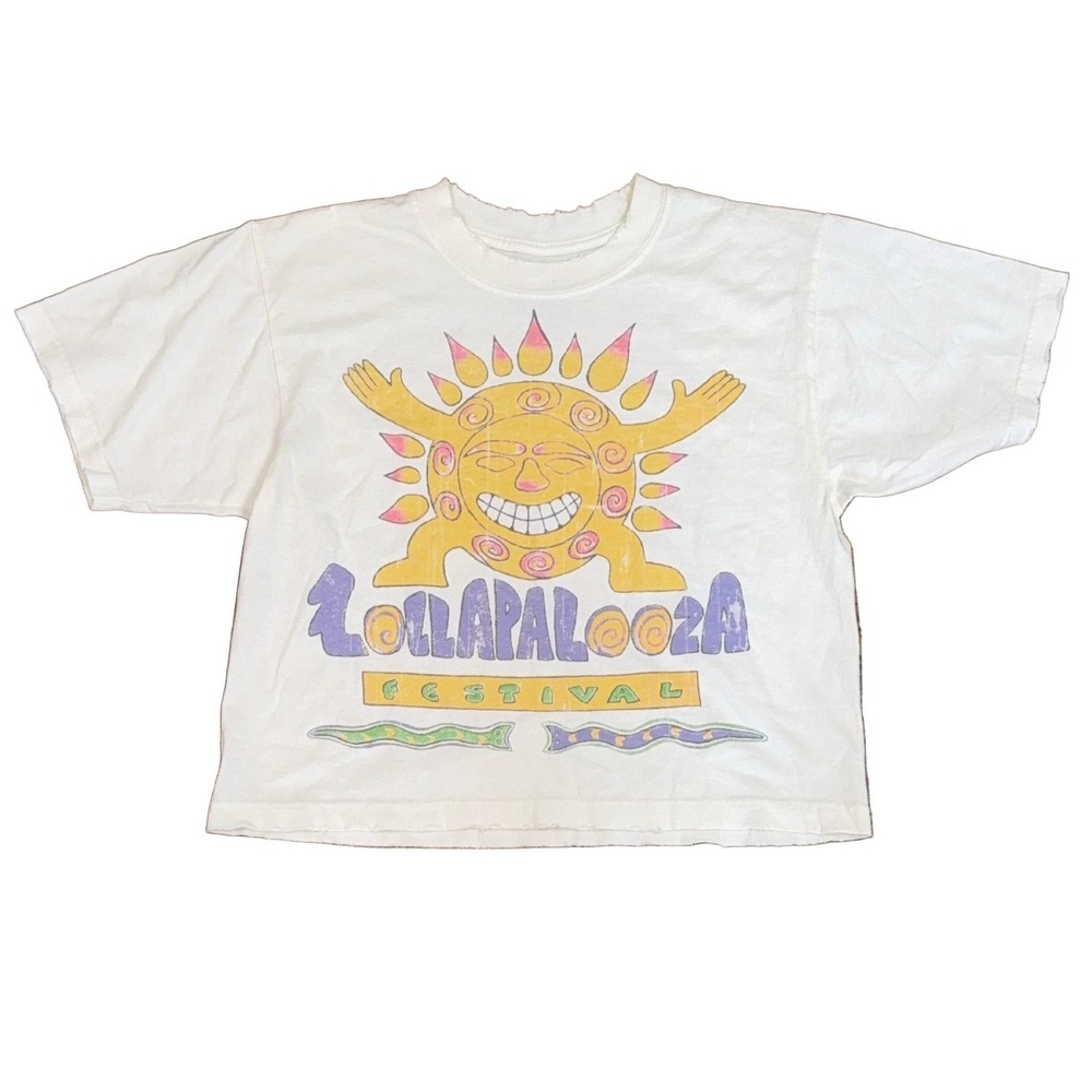 Lollapalooza Festival 2025 Off-white Cropped Graphic T-Shirt Raw Edges